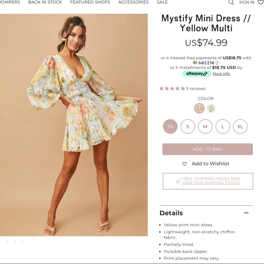 Sage & Paige - mystify mini dress yellow multi - small